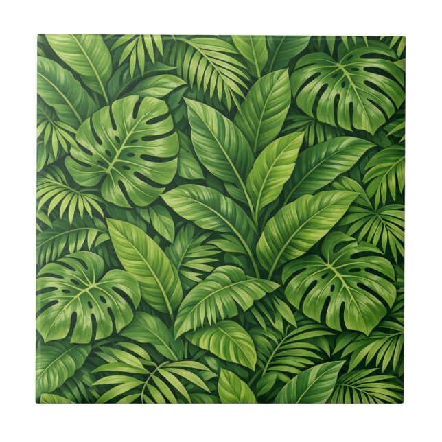 Modern Tropical Leaves Seamless Pattern Ceramic Tile (Front)
