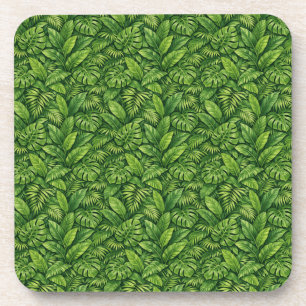 Modern Tropical Leaves Seamless Pattern Coaster