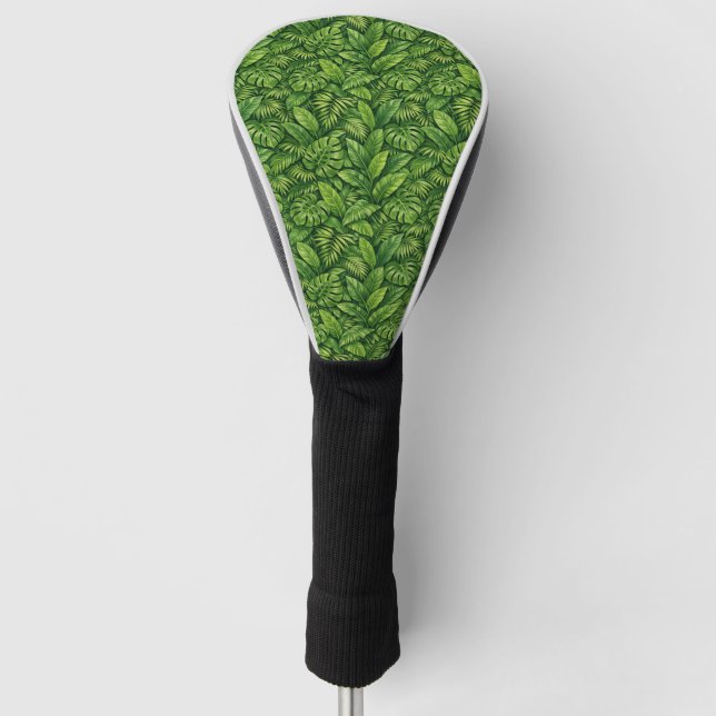 Modern Tropical Leaves Seamless Pattern Golf Head Cover (Front)