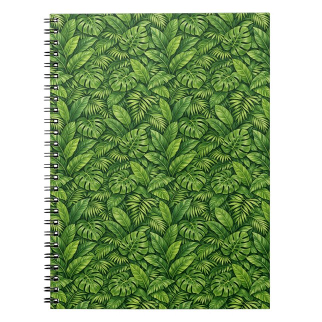 Modern Tropical Leaves Seamless Pattern Notebook (Front)