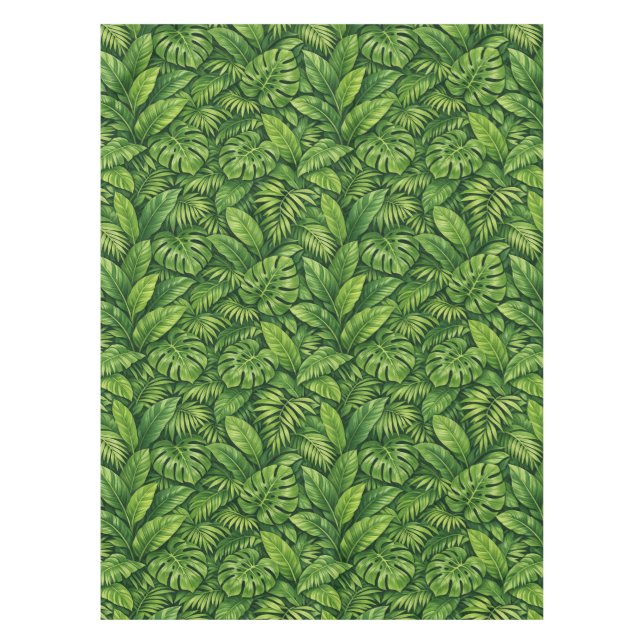 Modern Tropical Leaves Seamless Pattern Tablecloth (Front)