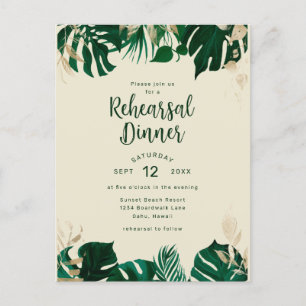 Modern Tropical Leaves Wedding Rehearsal Dinner Invitation Postcard