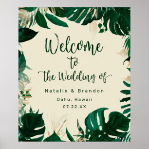 Modern Tropical Leaves Wedding Welcome Sign