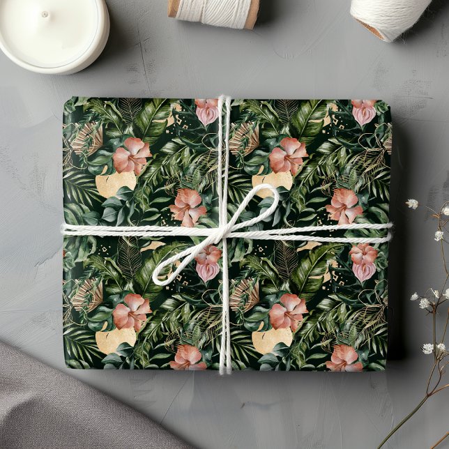 Modern Tropical Magic with Green Palm Gold & Black Wrapping Paper Sheet (Creator Uploaded)