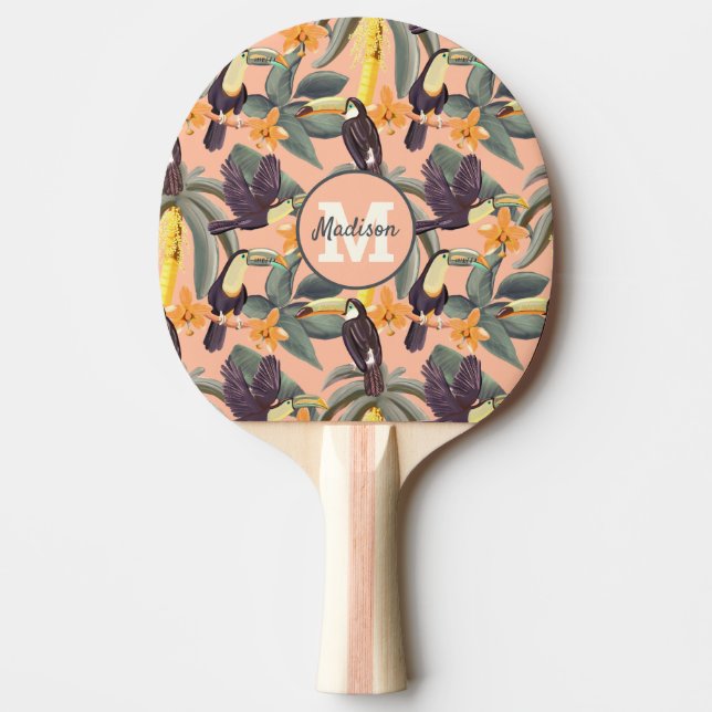 Modern Tropical Monogram Personalised Name Ping Pong Paddle (Front)