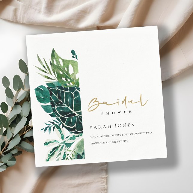 Modern Tropical Monstera Green Fauna Bridal Shower Napkin (Creator Uploaded)