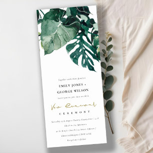 Modern Tropical Monstera Green Foliage Vow Renewal Invitation