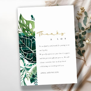 MODERN TROPICAL MONSTERA GREEN FOLIAGE WEDDING  TH THANK YOU CARD