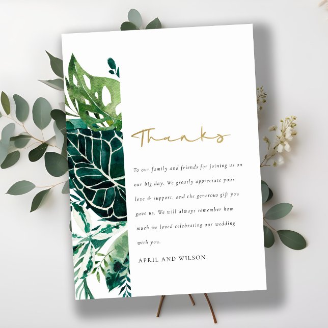 MODERN TROPICAL MONSTERA GREEN FOLIAGE WEDDING  TH THANK YOU CARD (Creator Uploaded)
