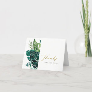 MODERN TROPICAL MONSTERA GREEN FOLIAGE WEDDING THANK YOU CARD