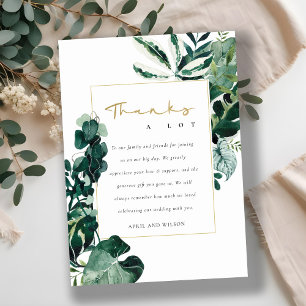 MODERN TROPICAL MONSTERA GREEN FOLIAGE WEDDING  THANK YOU CARD
