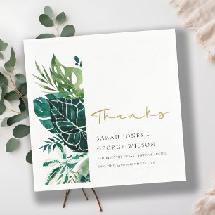 Modern Tropical Monstera Green Leafy Fauna Wedding Napkin