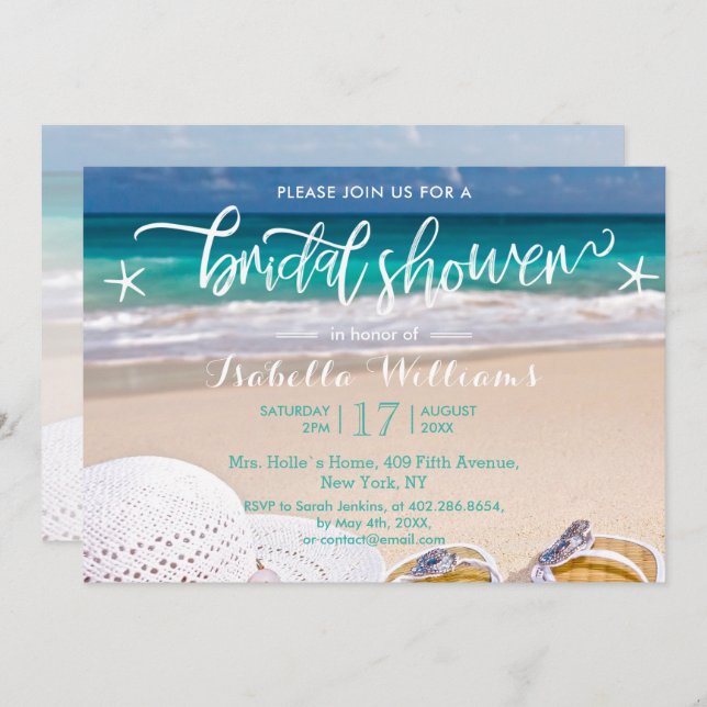 Modern Tropical Ocean Beach Bridal Shower Invitation (Front/Back)