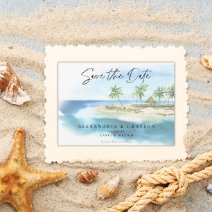 Modern Tropical Ocean Beach Script Save the Date  Announcement Postcard