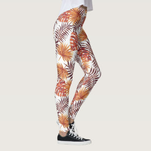 Modern Tropical Orange Palm Tree Leaves Summer Art Leggings
