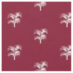 Modern Tropical Palm burgundy White Pattern Fabric