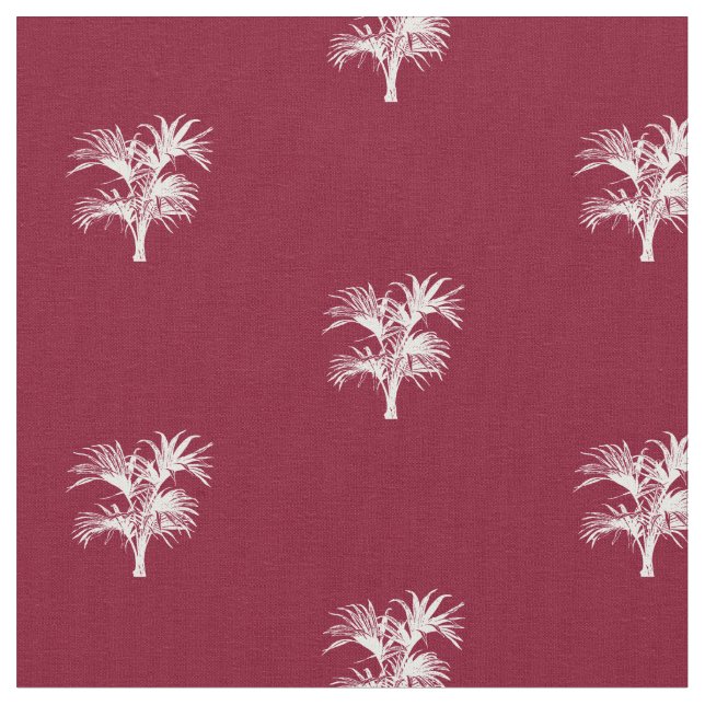 Modern Tropical Palm burgundy White Pattern Fabric (Close Up)