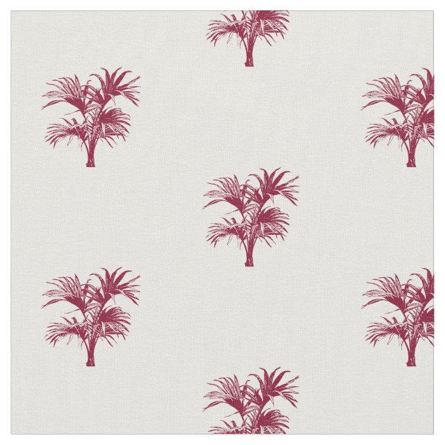Modern Tropical Palm burgundy White Pattern Fabric (Close Up)