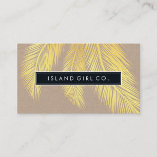 MODERN TROPICAL PALM FRONDS logo trendy gold kraft Business Card