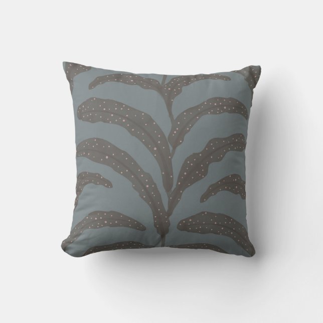 Modern Tropical Palm Leaf Pattern Charcoal Blush  Cushion (Front)