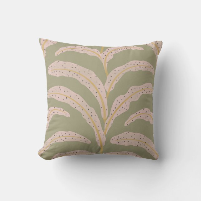 Modern Tropical Palm Leaf Pattern Sage Blush  Cushion (Front)