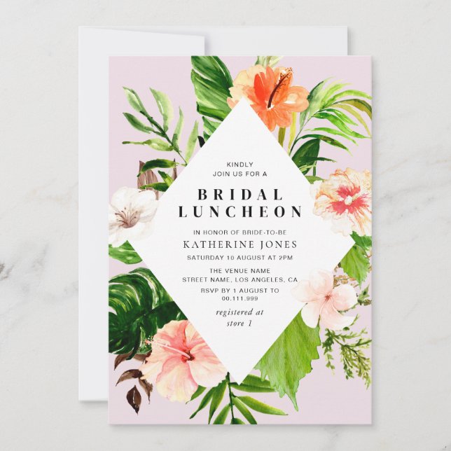 modern tropical palm leaves bridal bruncheon invitation (Front)