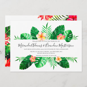 Modern Tropical Palm Leaves Floral Wedding Invitation