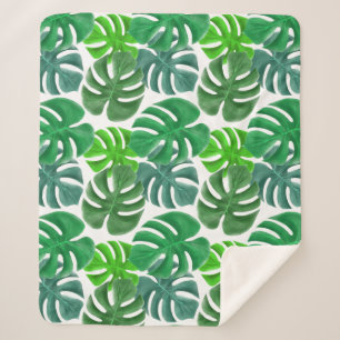 Modern Tropical Palm Leaves Sherpa Blanket