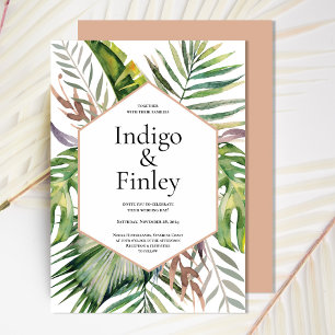 Modern Tropical Palm Leaves Wedding Invitation