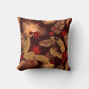 Modern Tropical Palm Pattern   Brown Beige & Red Cushion