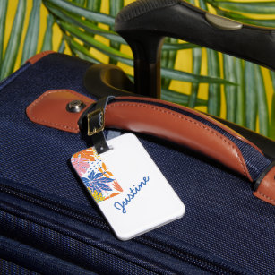 Modern Tropical Palm Pink Blue Yellow Luggage Tag