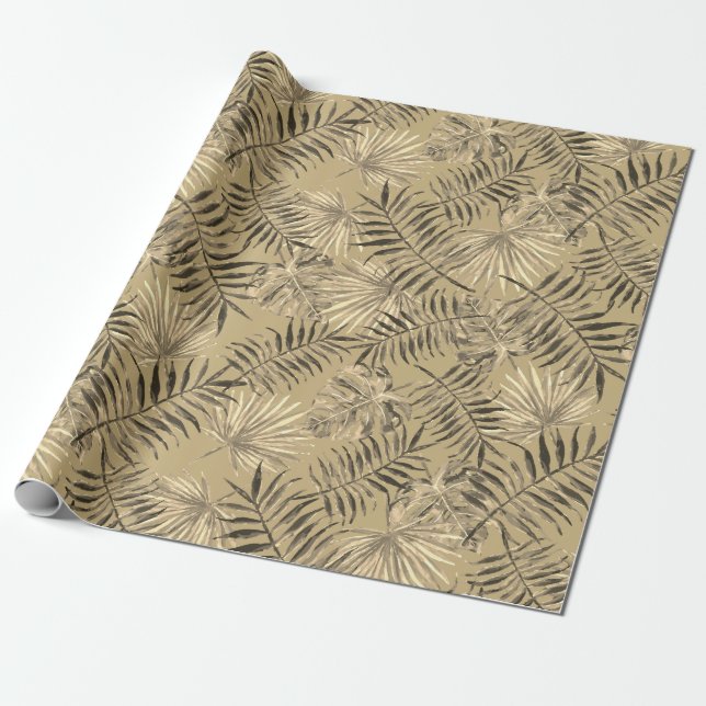 Modern Tropical Palm Tree Leaves Gold Wrapping Paper (Unrolled)