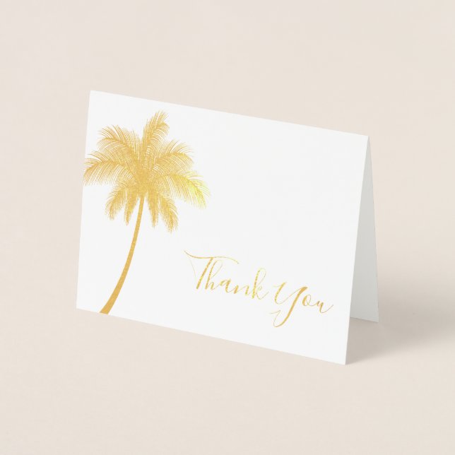 Modern Tropical Palm Tree Thank You Foil Card (Front)