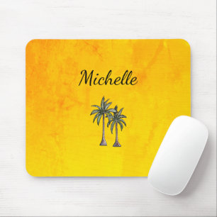 Modern Tropical Palm Trees Beach Personalised Gold Mouse Pad