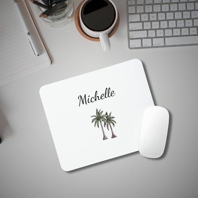 Modern Tropical Palm Trees Beach Personalised Mouse Pad (Creator Uploaded)