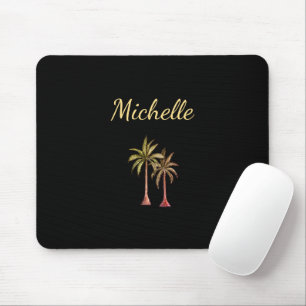 Modern Tropical Palm Trees Elegant Black  Mouse Pad