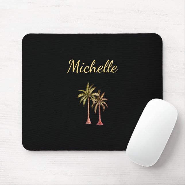 Modern Tropical Palm Trees Elegant Black  Mouse Pad (With Mouse)