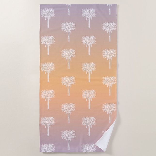 Modern Tropical Palm Trees Sunset Ombre Beach Towel (Front)