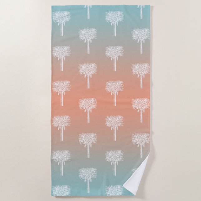 Modern Tropical Palm Trees Sunset Ombre Beach Towel (Front)