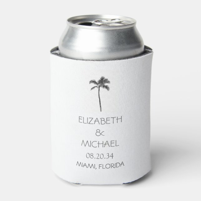 Modern Tropical Palm Trees Wedding Custom   Can Cooler (Can Front)