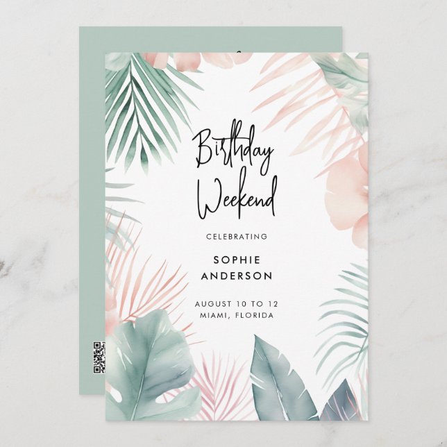 Modern Tropical Palms Birthday Weekend Invitation (Front/Back)