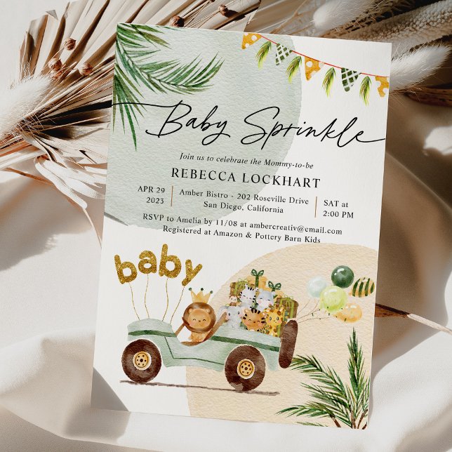 Modern Tropical Party Baby Animals Baby Sprinkle Invitation (Creator Uploaded)
