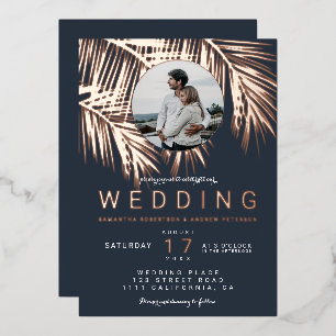 Modern tropical photo rose gold palm tree wedding