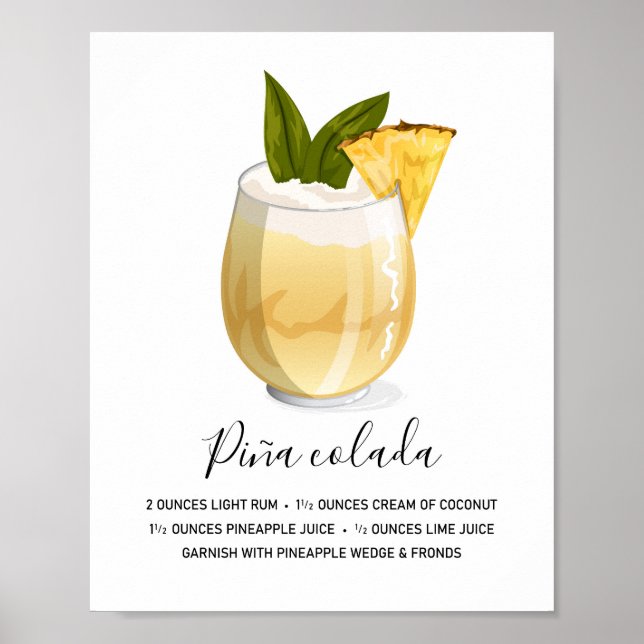 Modern Tropical Piña Colada Recipe Illustration Poster (Front)