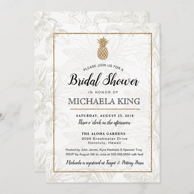 Modern Tropical Pineapple Bridal Shower Invitation (Front/Back)