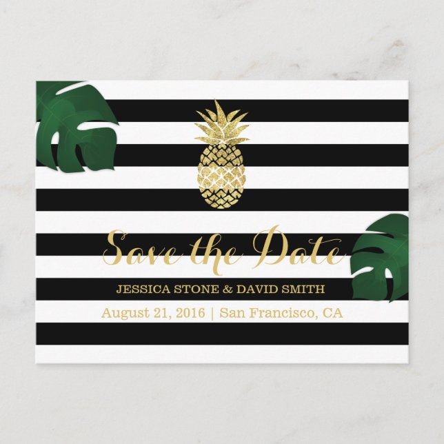 Modern Tropical Pineapple Hawaiian Save the Date Announcement Postcard (Front)