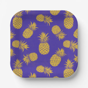 Modern Tropical Pineapple Watercolor Paper Plate