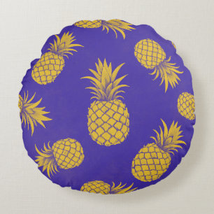 Modern Tropical Pineapple Watercolor Round Cushion