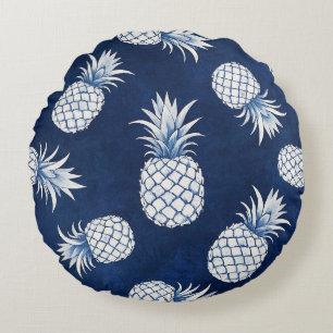 Modern Tropical Pineapple Watercolor Round Cushion