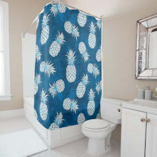 Modern Tropical Pineapple Watercolor Shower Curtain